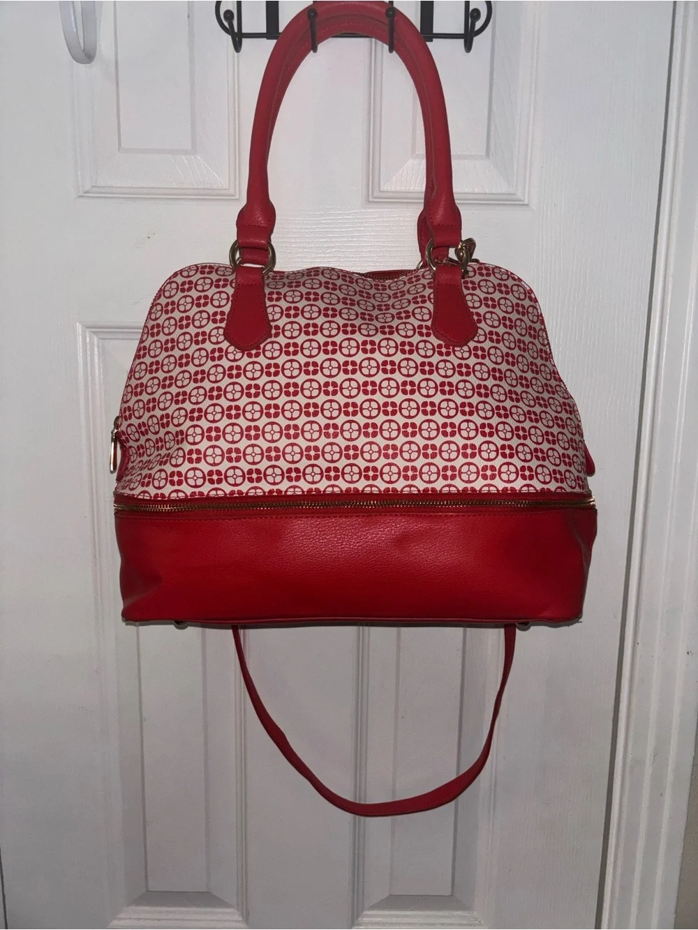 IMAN Red and White Patterned Shoulder Satchel